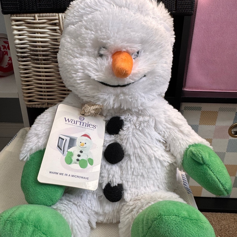Warmies White and Green Snowman Plush